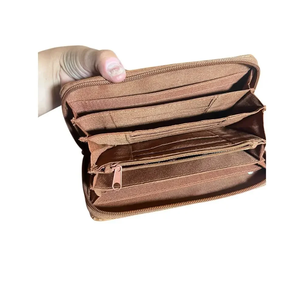 Strada Continental Cognac Leather Brown Zip Around Wallet Clutch Organizer